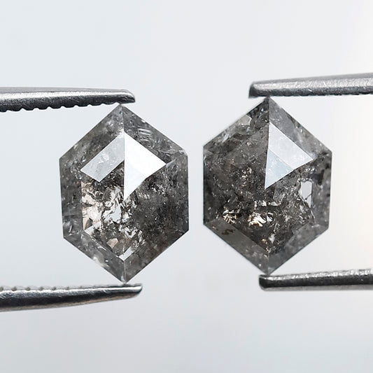 Elongated Hexagon Salt & Pepper Diamond Pair 2.30 Ct, 8.50x6.10 mm Natural Gray Black Loose Diamonds for Ring Making