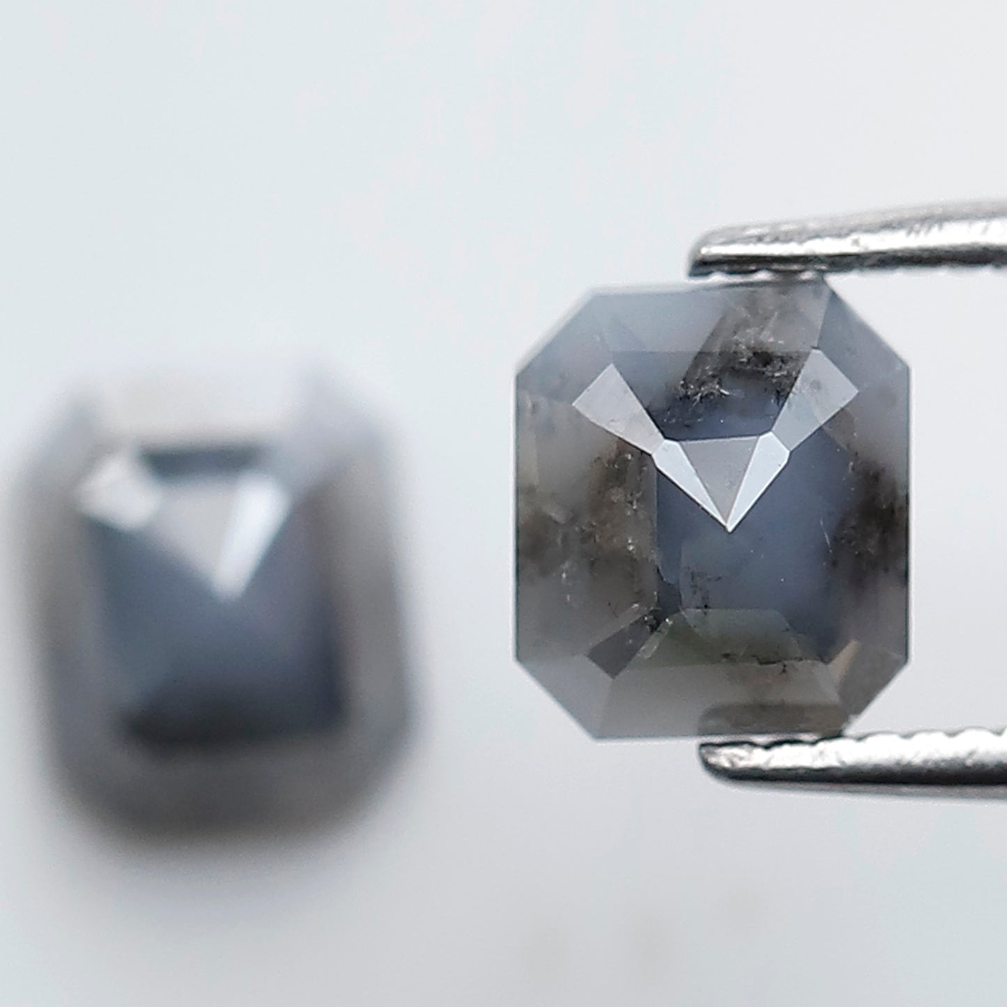 2.12 Ct Emerald Cut Blue Gray Diamond Pair, Natural Salt and Pepper Loose Diamonds, Earth Mined Stones for Earrings