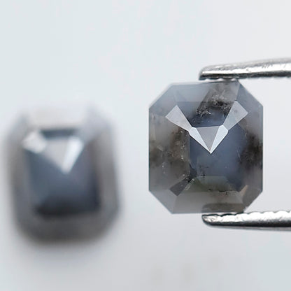 2.12 Ct Emerald Cut Blue Gray Diamond Pair, Natural Salt and Pepper Loose Diamonds, Earth Mined Stones for Earrings