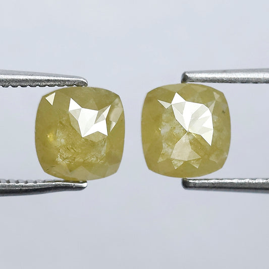 2.02 CT 6.50 MM Cushion Pair Loose Natural Yellow color Diamond Rustic Diamond For Jewelry