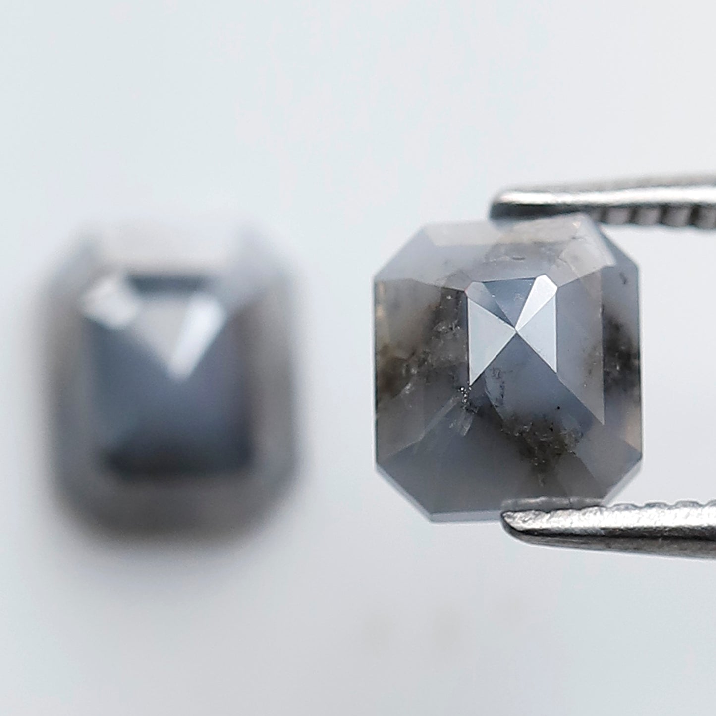 2.12 Ct Emerald Cut Blue Gray Diamond Pair, Natural Salt and Pepper Loose Diamonds, Earth Mined Stones for Earrings