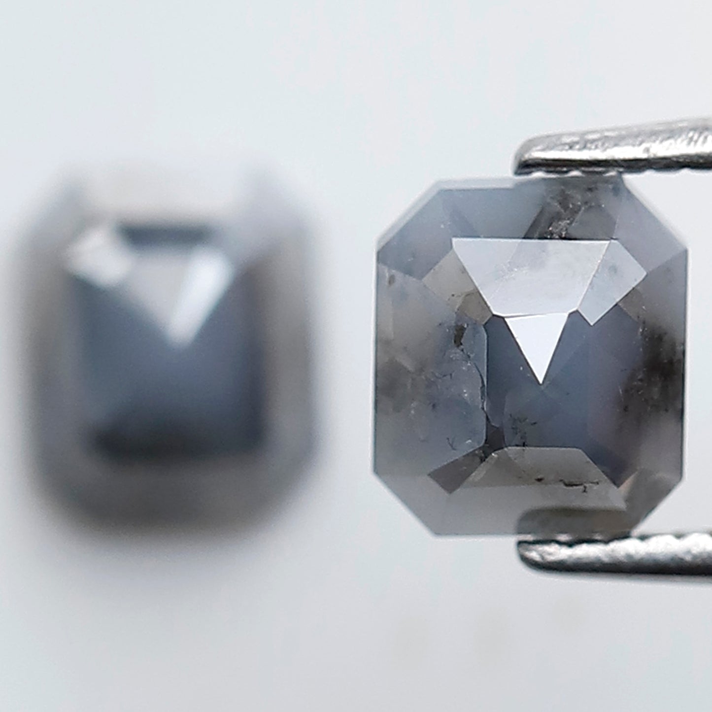 2.12 Ct Emerald Cut Blue Gray Diamond Pair, Natural Salt and Pepper Loose Diamonds, Earth Mined Stones for Earrings