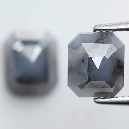 2.12 Ct Emerald Cut Blue Gray Diamond Pair, Natural Salt and Pepper Loose Diamonds, Earth Mined Stones for Earrings