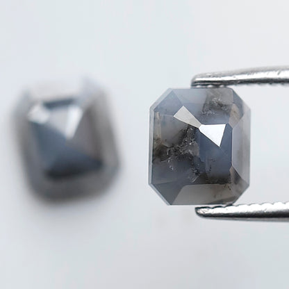 2.12 Ct Emerald Cut Blue Gray Diamond Pair, Natural Salt and Pepper Loose Diamonds, Earth Mined Stones for Earrings