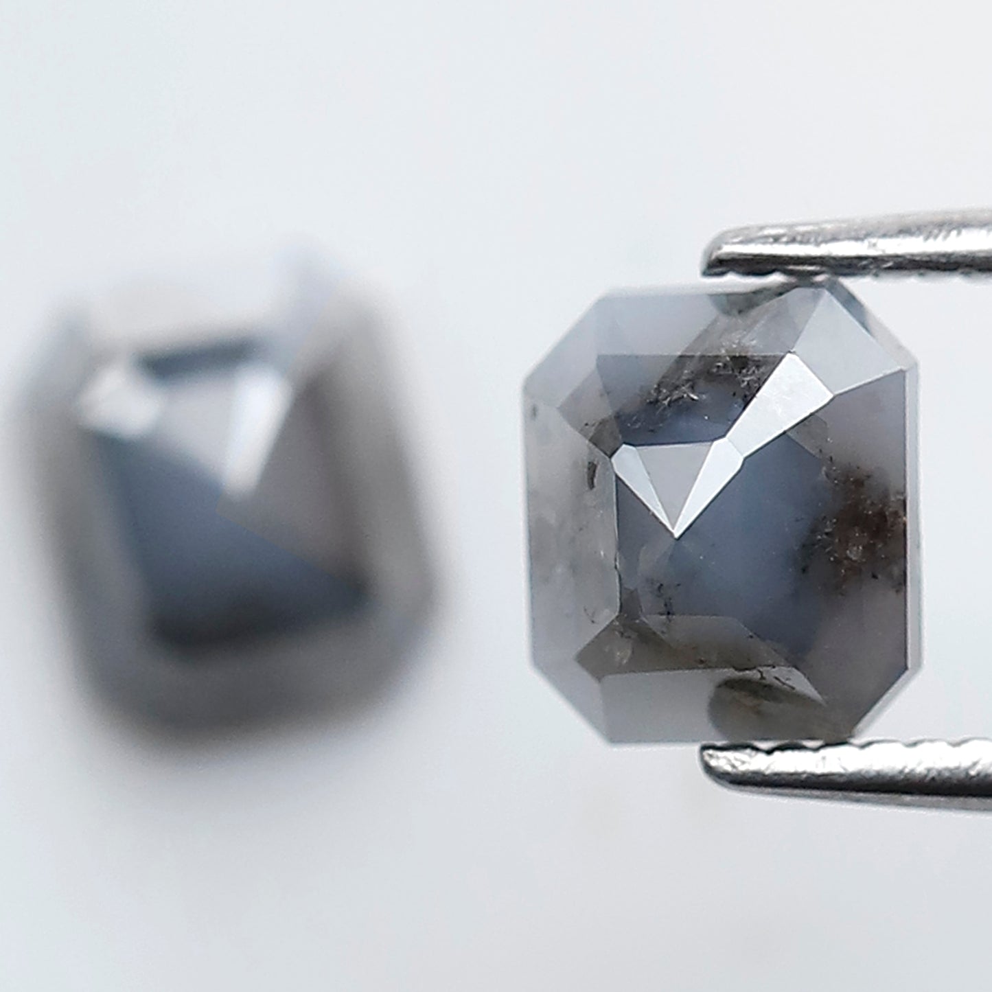 2.12 Ct Emerald Cut Blue Gray Diamond Pair, Natural Salt and Pepper Loose Diamonds, Earth Mined Stones for Earrings