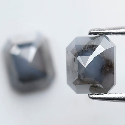 2.12 Ct Emerald Cut Blue Gray Diamond Pair, Natural Salt and Pepper Loose Diamonds, Earth Mined Stones for Earrings