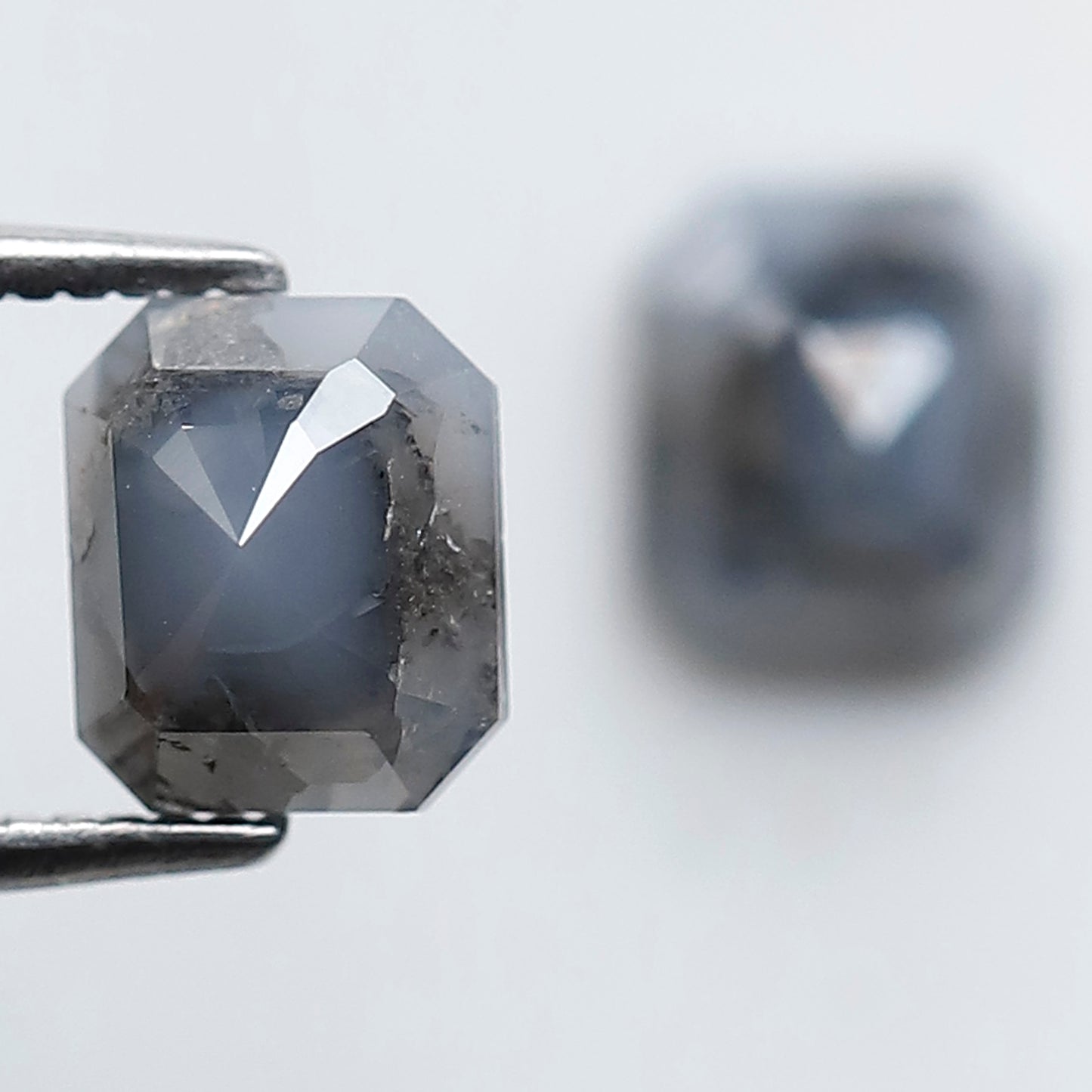 2.12 Ct Emerald Cut Blue Gray Diamond Pair, Natural Salt and Pepper Loose Diamonds, Earth Mined Stones for Earrings