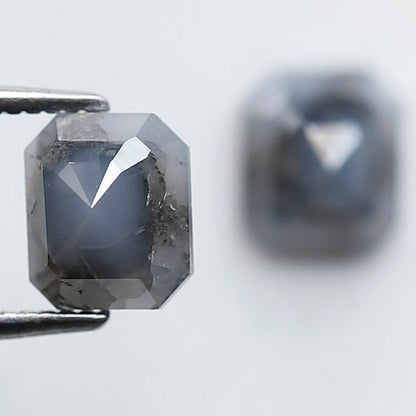 2.12 Ct Emerald Cut Blue Gray Diamond Pair, Natural Salt and Pepper Loose Diamonds, Earth Mined Stones for Earrings