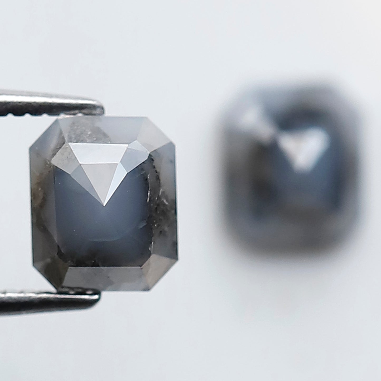 2.12 Ct Emerald Cut Blue Gray Diamond Pair, Natural Salt and Pepper Loose Diamonds, Earth Mined Stones for Earrings