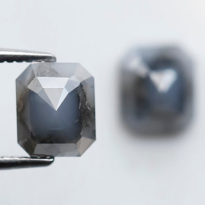 2.12 Ct Emerald Cut Blue Gray Diamond Pair, Natural Salt and Pepper Loose Diamonds, Earth Mined Stones for Earrings