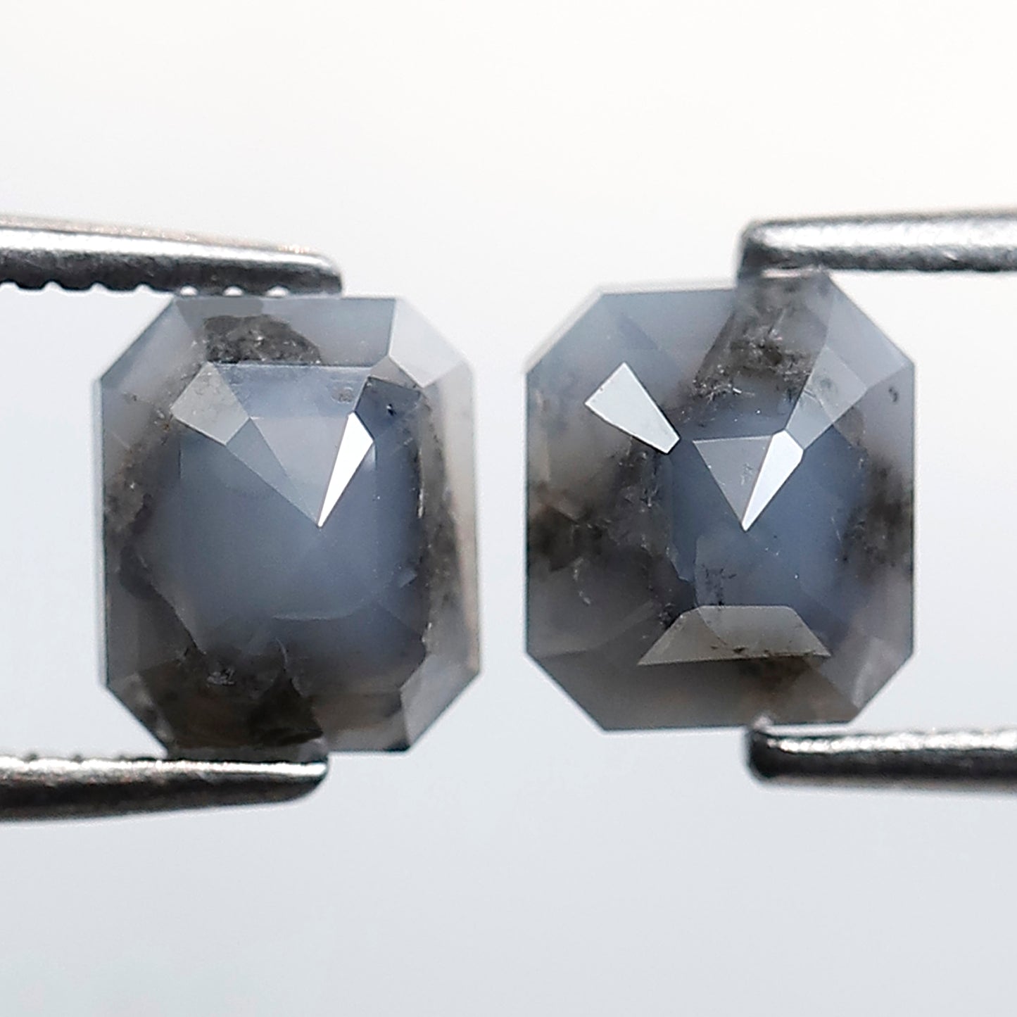 2.12 Ct Emerald Cut Blue Gray Diamond Pair, Natural Salt and Pepper Loose Diamonds, Earth Mined Stones for Earrings