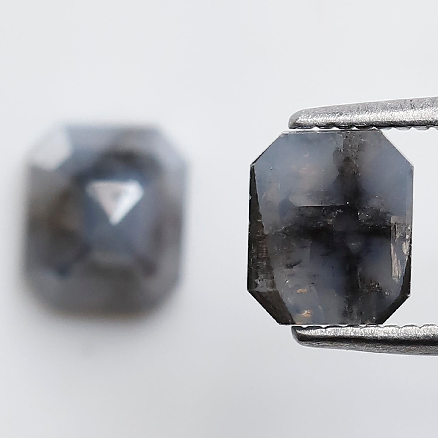 2.12 Ct Emerald Cut Blue Gray Diamond Pair, Natural Salt and Pepper Loose Diamonds, Earth Mined Stones for Earrings