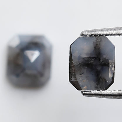 2.12 Ct Emerald Cut Blue Gray Diamond Pair, Natural Salt and Pepper Loose Diamonds, Earth Mined Stones for Earrings