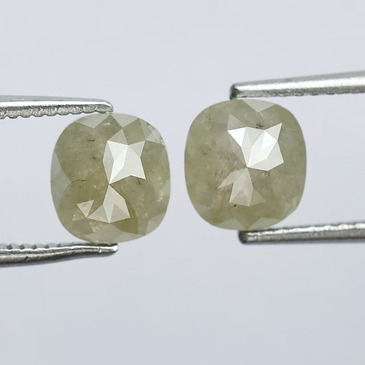 2 CT 6.60 MM Pair Of Cushion Shape Rustic Natural Loose Diamond Green Color Opaque Diamond Jewelry