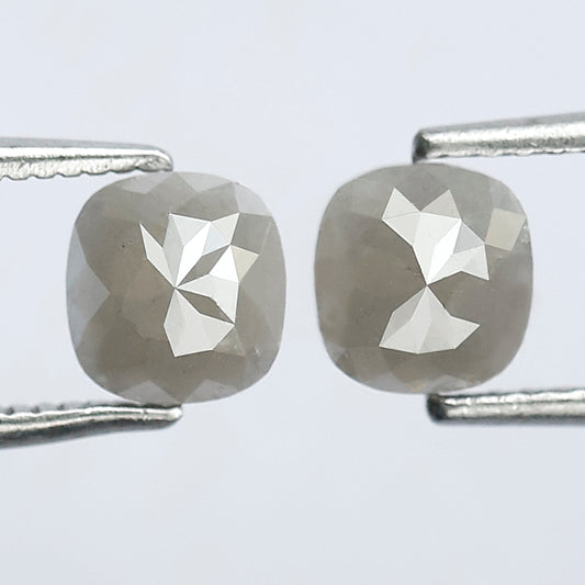 1.41 CT 5.60 MM Pair Of Cushion Shape Loose Natural Diamond Rustic Grey Black Color Salt and Pepper Diamond