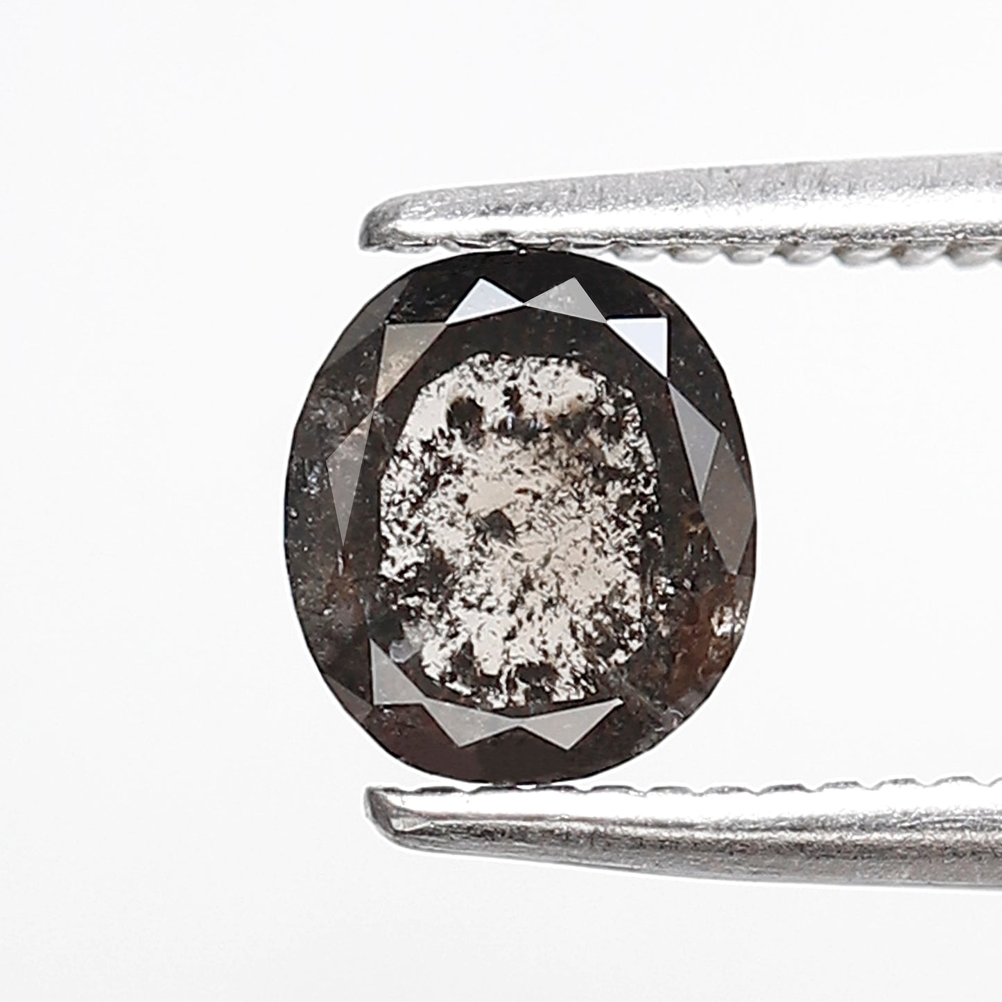 0.73 CT Natural Oval Shape Conflict Free Diamond, 6.00 x 5.30 mm Gray Black Salt and Pepper Diamond