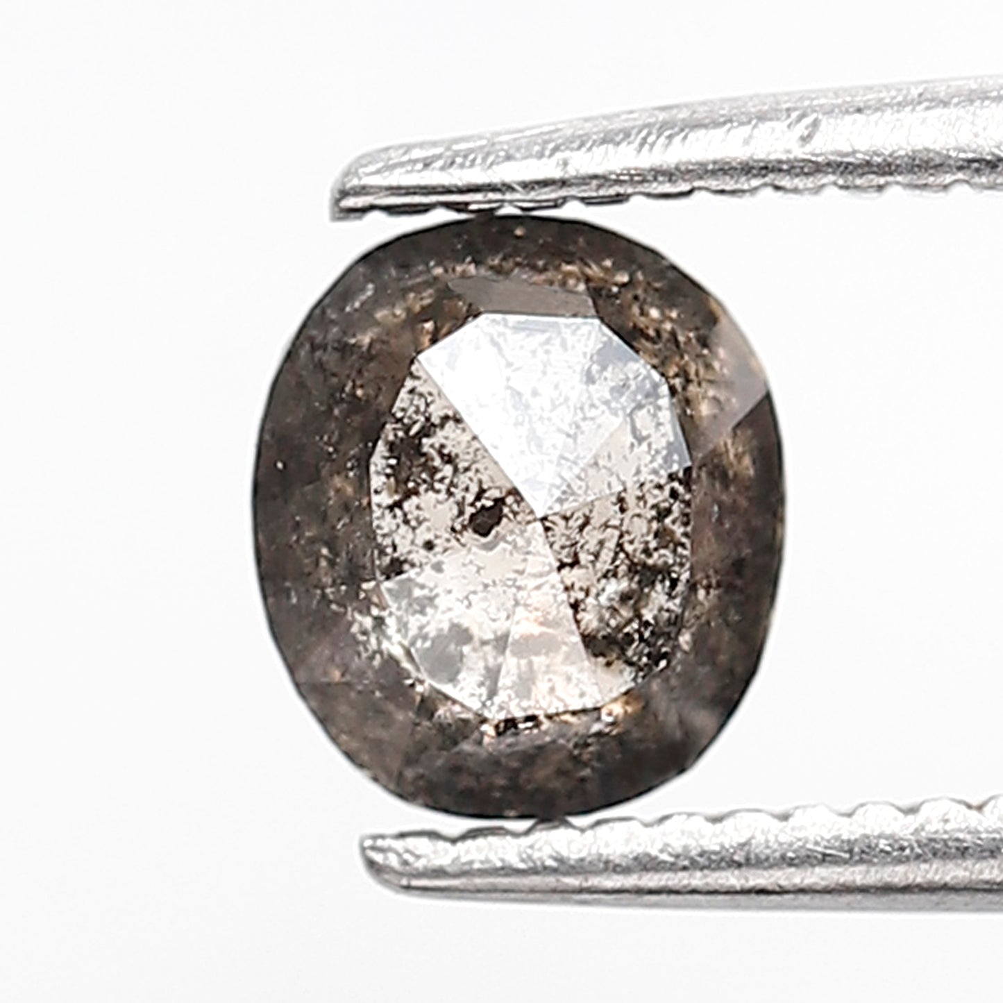 0.73 CT Natural Oval Shape Conflict Free Diamond, 6.00 x 5.30 mm Gray Black Salt and Pepper Diamond