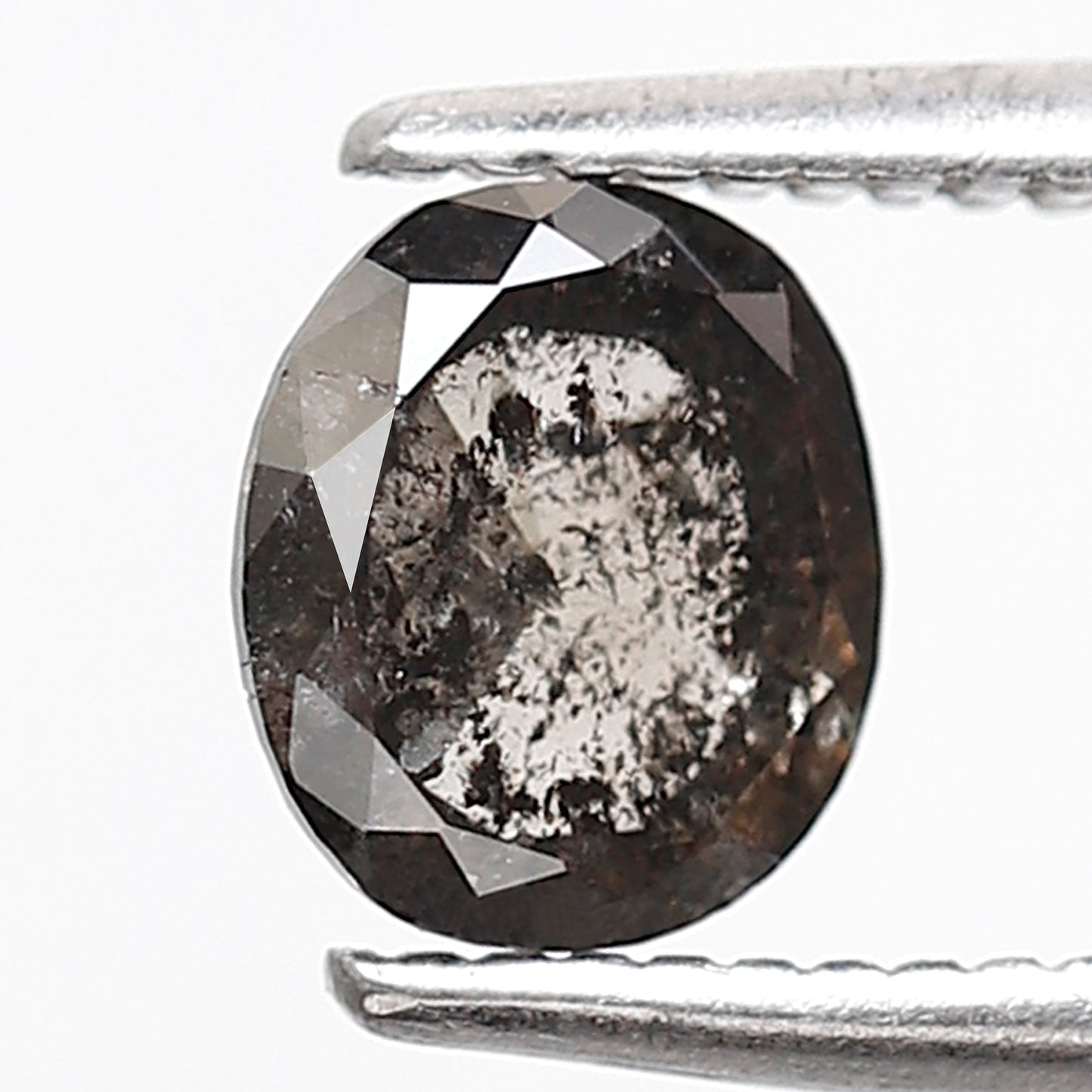0.73 CT Natural Oval Shape Conflict Free Diamond, 6.00 x 5.30 mm Gray Black Salt and Pepper Diamond
