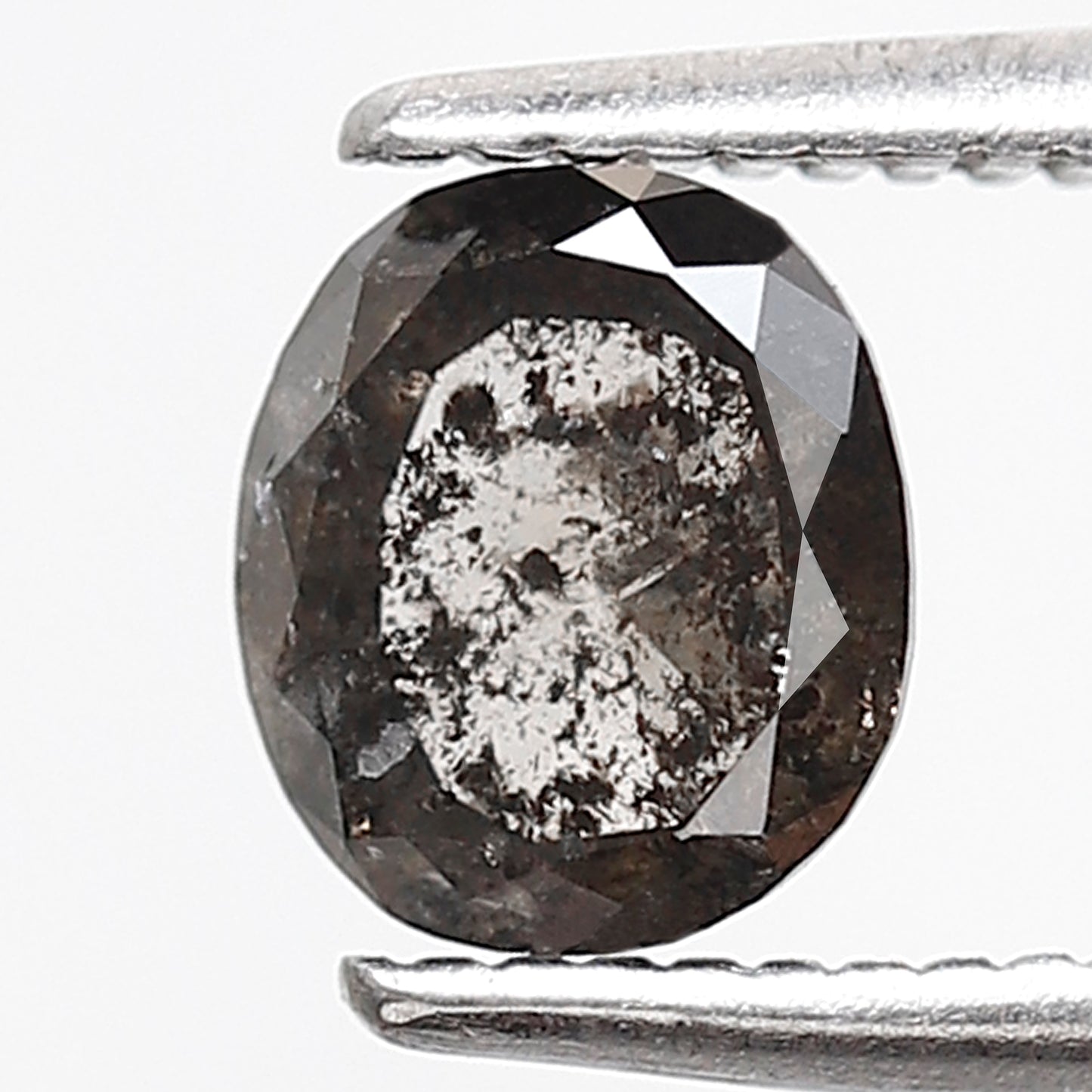 0.73 CT Natural Oval Shape Conflict Free Diamond, 6.00 x 5.30 mm Gray Black Salt and Pepper Diamond