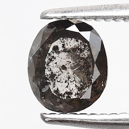 0.73 CT Natural Oval Shape Conflict Free Diamond, 6.00 x 5.30 mm Gray Black Salt and Pepper Diamond