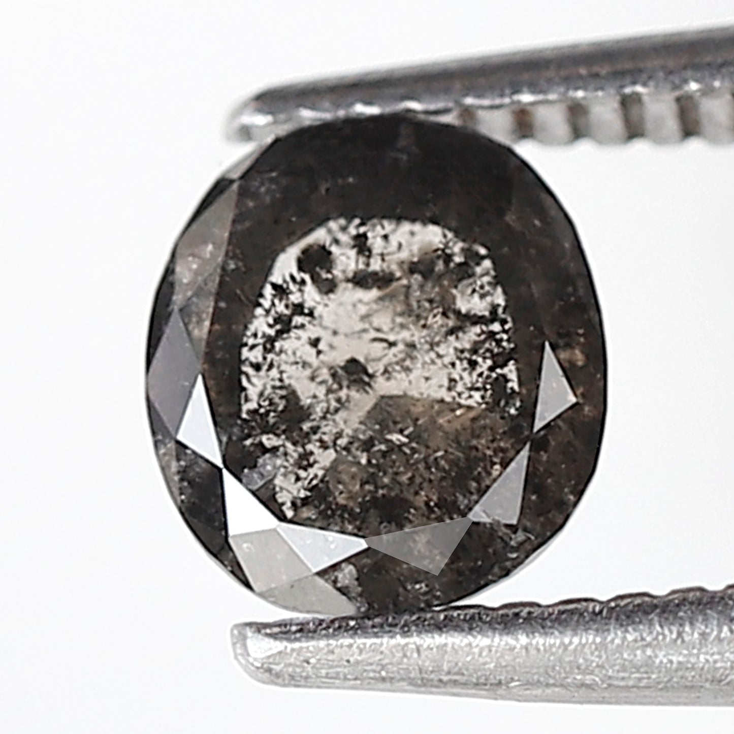 0.73 CT Natural Oval Shape Conflict Free Diamond, 6.00 x 5.30 mm Gray Black Salt and Pepper Diamond