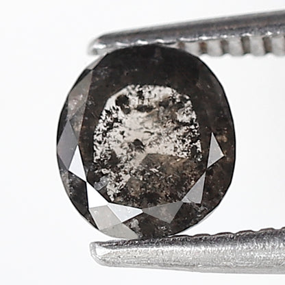 0.73 CT Natural Oval Shape Conflict Free Diamond, 6.00 x 5.30 mm Gray Black Salt and Pepper Diamond