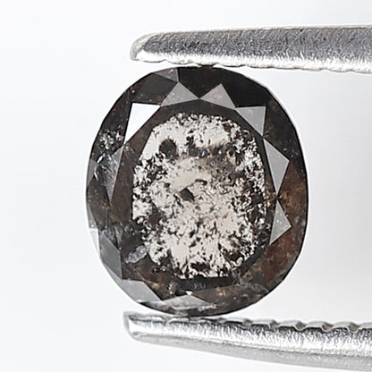 0.73 CT Natural Oval Shape Conflict Free Diamond, 6.00 x 5.30 mm Gray Black Salt and Pepper Diamond