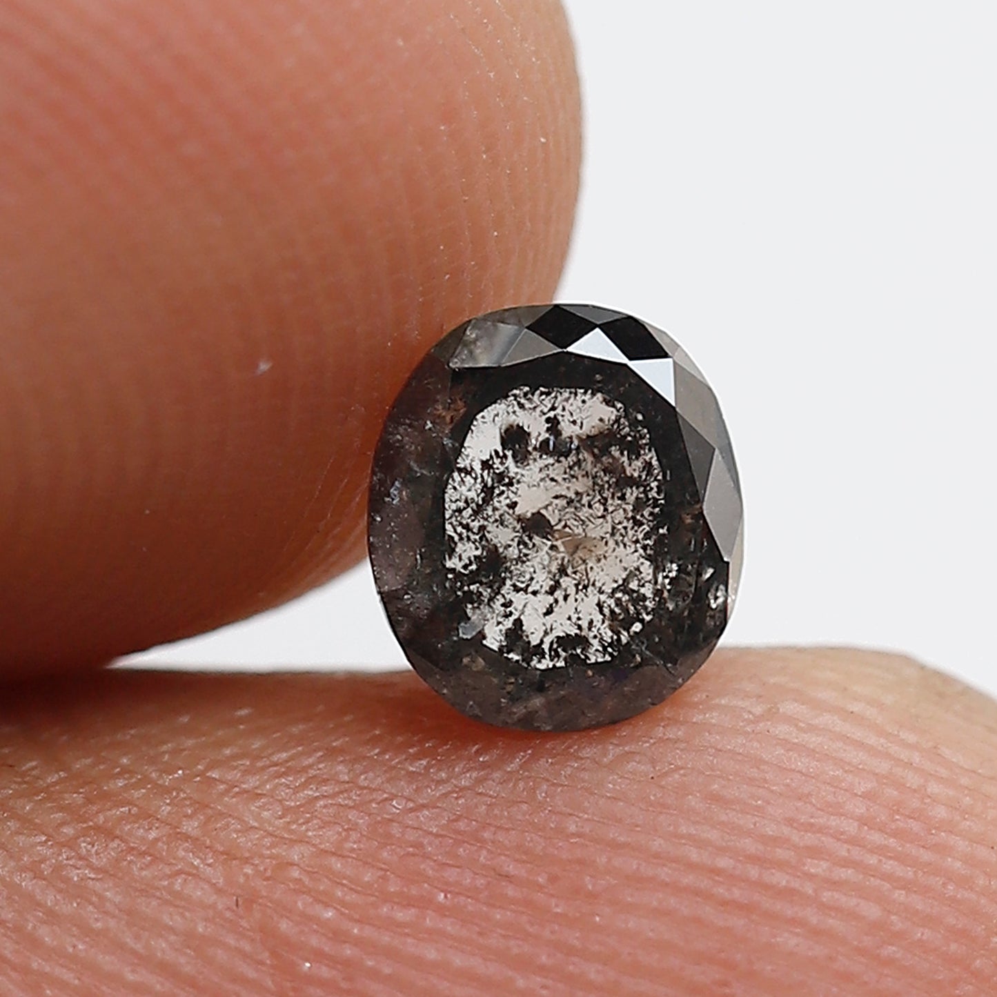 0.73 CT Natural Oval Shape Conflict Free Diamond, 6.00 x 5.30 mm Gray Black Salt and Pepper Diamond