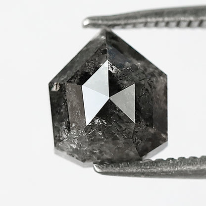 Geometric Cut 2.30 Carat Salt & Pepper Diamond, 7.80 mm Natural Gray Black Loose Diamond, Unique Earth Mined Ring Stone