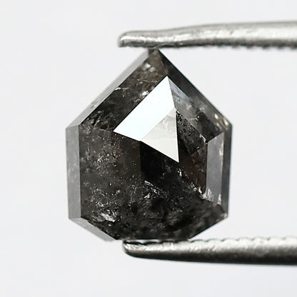 Geometric Cut 2.30 Carat Salt & Pepper Diamond, 7.80 mm Natural Gray Black Loose Diamond, Unique Earth Mined Ring Stone