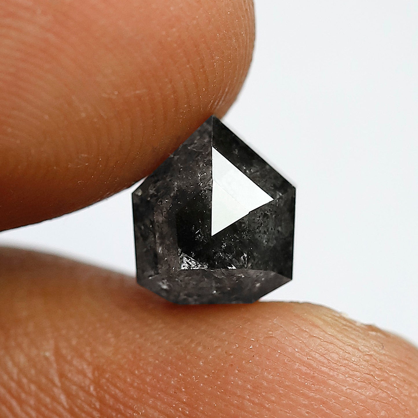 Geometric Cut 2.30 Carat Salt & Pepper Diamond, 7.80 mm Natural Gray Black Loose Diamond, Unique Earth Mined Ring Stone