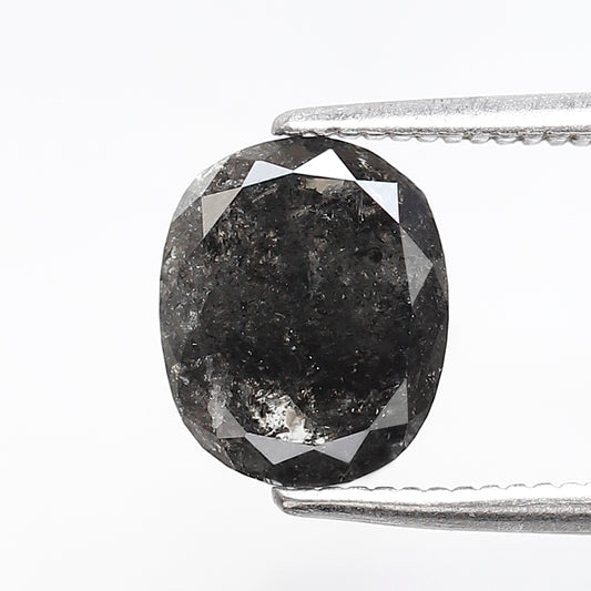 2.02 CT Oval Shape Salt and Pepper Diamond, 8.50 x 7.00 mm Natural Gray Black Loose Earth Mined Diamond For Bridal Ring