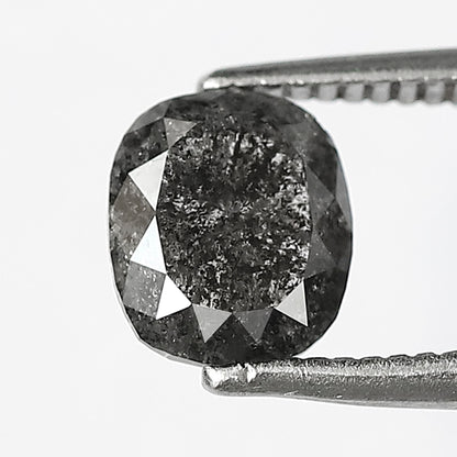 1.28 CT Natural Oval Salt and Pepper Diamond, Earth Mined Gray Black Diamond 6.70 x 5.70 mm Loose Stone for Custom Ring
