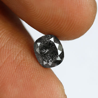 1.28 CT Natural Oval Salt and Pepper Diamond, Earth Mined Gray Black Diamond 6.70 x 5.70 mm Loose Stone for Custom Ring