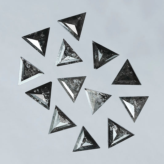 1.69 CT Triangle Cut Natural Salt and Pepper Diamond Lot – 13 Pcs Gray Black Loose Diamonds for Jewelry Making