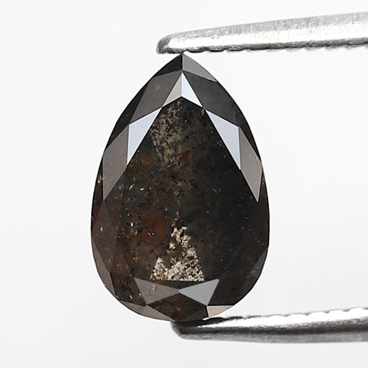 1.49 Ct Pear Shape Salt and Pepper Diamond, Gray Black Natural Loose Diamond, Unique Engagement Ring Stone, 8.50 x 5.80 mm