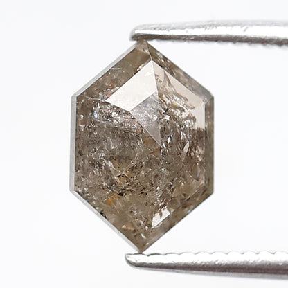 Natural Brown Black Salt and Pepper Hexagon Diamond 1.52 Ct, Elongated Loose Ethical Diamond for Pendant, Wedding Jewelry