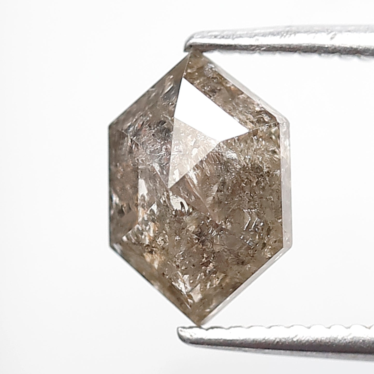 Natural Brown Black Salt and Pepper Hexagon Diamond 1.52 Ct, Elongated Loose Ethical Diamond for Pendant, Wedding Jewelry