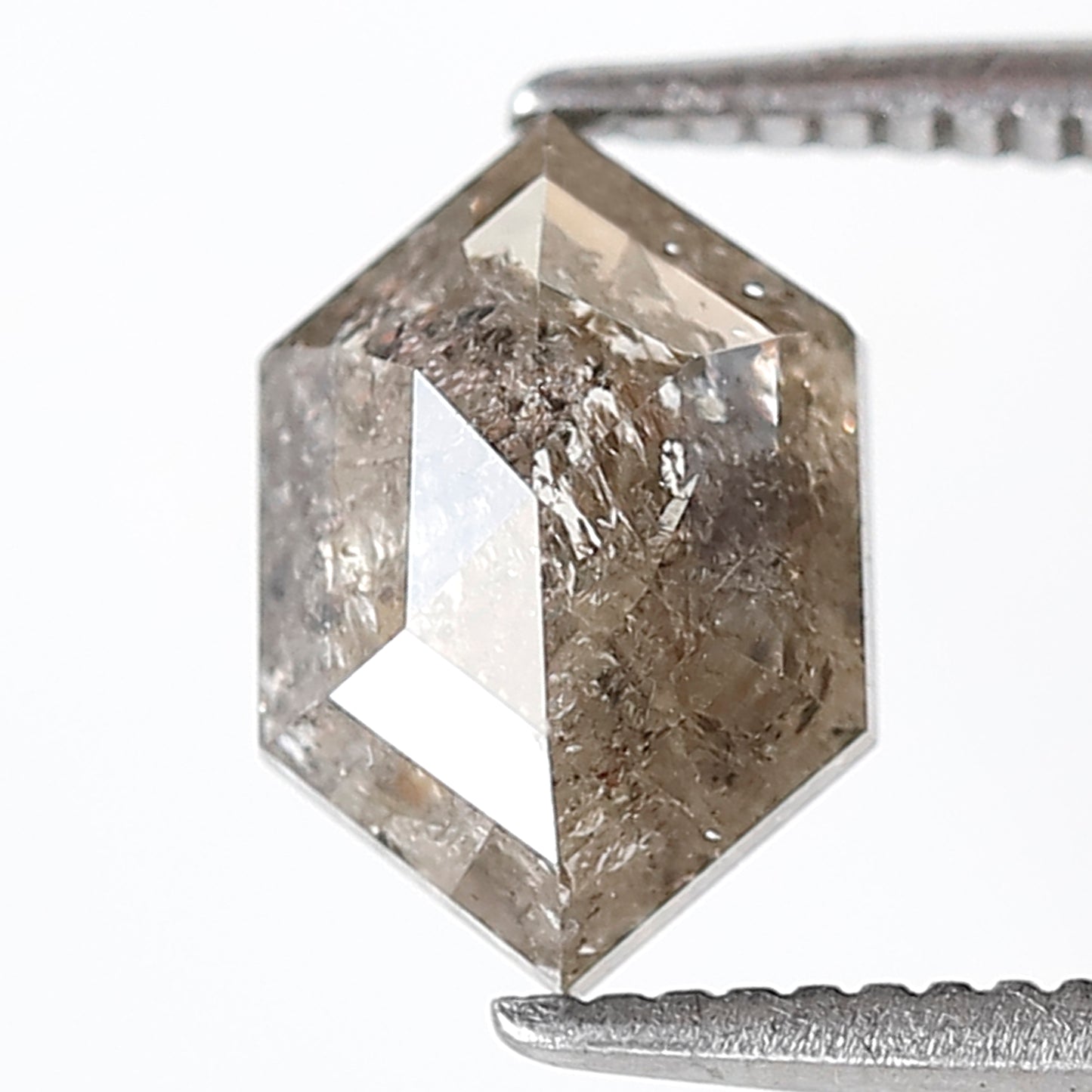 Natural Brown Black Salt and Pepper Hexagon Diamond 1.52 Ct, Elongated Loose Ethical Diamond for Pendant, Wedding Jewelry