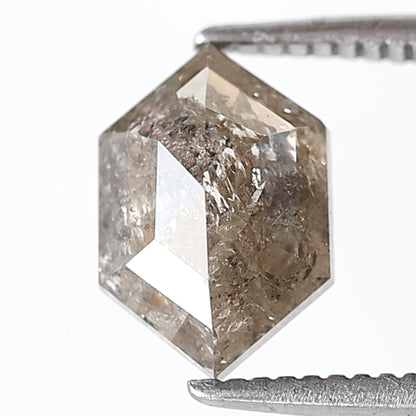 Natural Brown Black Salt and Pepper Hexagon Diamond 1.52 Ct, Elongated Loose Ethical Diamond for Pendant, Wedding Jewelry
