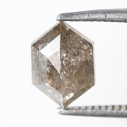Natural Brown Black Salt and Pepper Hexagon Diamond 1.52 Ct, Elongated Loose Ethical Diamond for Pendant, Wedding Jewelry