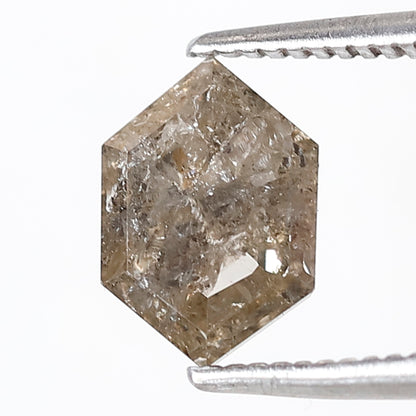 Natural Brown Black Salt and Pepper Hexagon Diamond 1.52 Ct, Elongated Loose Ethical Diamond for Pendant, Wedding Jewelry