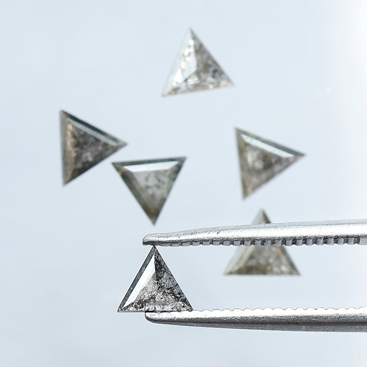 1.07 CT Natural Earth Mined Triangle Cut Salt and Pepper Diamond Lot – 4.00 x 4.00 mm Gray Black Loose Diamonds