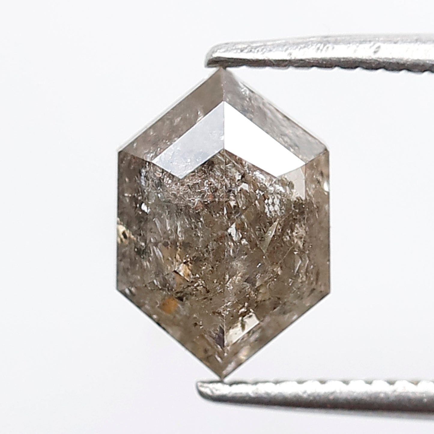 Natural Brown Black Salt and Pepper Hexagon Diamond 1.52 Ct, Elongated Loose Ethical Diamond for Pendant, Wedding Jewelry