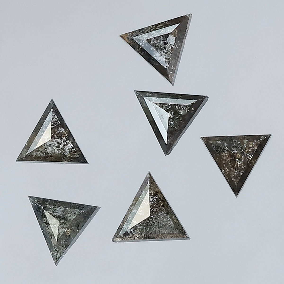 1.06 Ct, 6 Pcs Earth Mined Triangle Cut Gray Black Salt and Pepper Diamonds for Jewelry Making