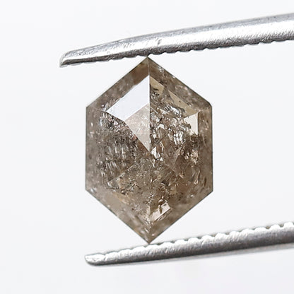 Natural Brown Black Salt and Pepper Hexagon Diamond 1.52 Ct, Elongated Loose Ethical Diamond for Pendant, Wedding Jewelry