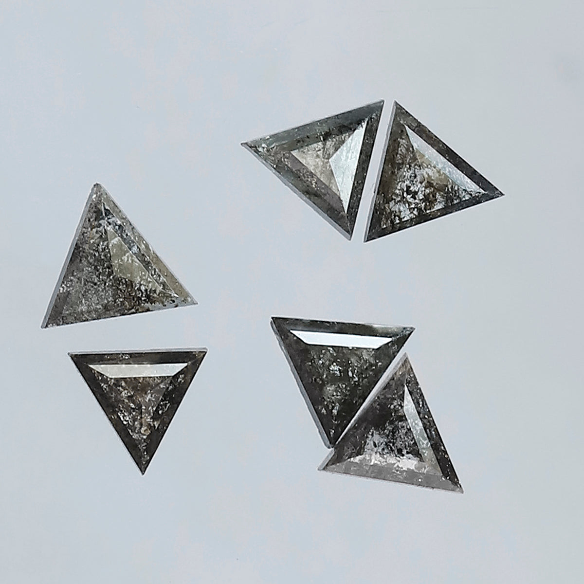 1.06 Ct, 6 Pcs Earth Mined Triangle Cut Gray Black Salt and Pepper Diamonds for Jewelry Making