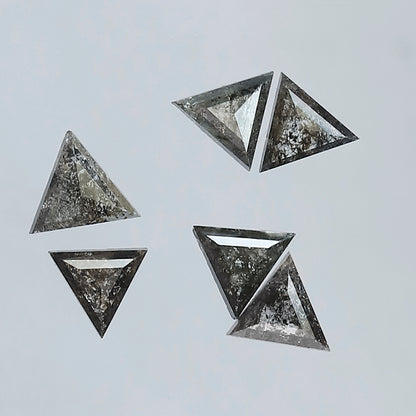 1.06 Ct, 6 Pcs Earth Mined Triangle Cut Gray Black Salt and Pepper Diamonds for Jewelry Making