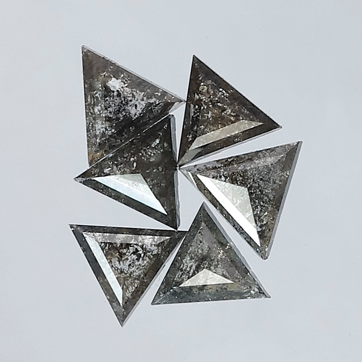 1.06 Ct, 6 Pcs Earth Mined Triangle Cut Gray Black Salt and Pepper Diamonds for Jewelry Making