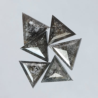1.06 Ct, 6 Pcs Earth Mined Triangle Cut Gray Black Salt and Pepper Diamonds for Jewelry Making